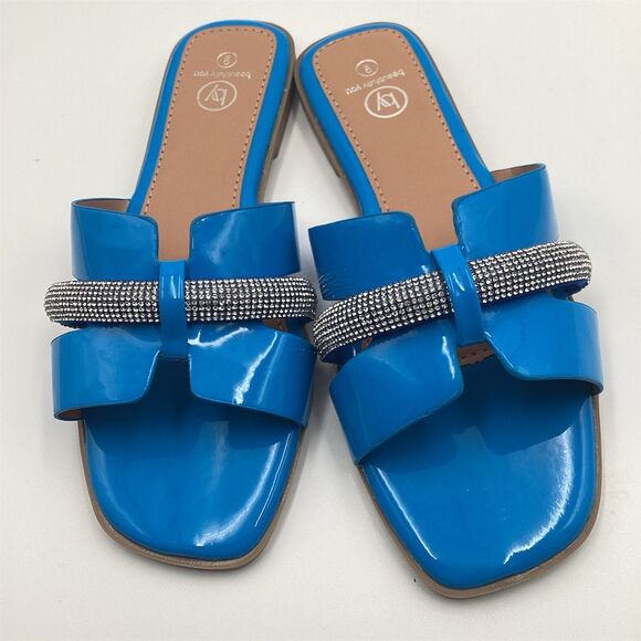Unbranded Shoes - Women's Blue Rhinestone Cross Strap Sandals Size 9 by Unbranded